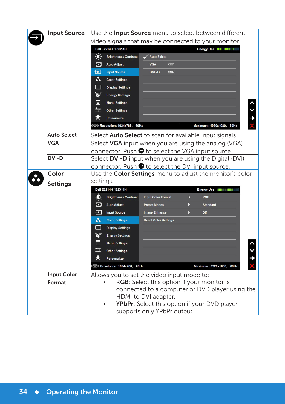 Dell E2214H Monitor User Manual | Page 34 / 70