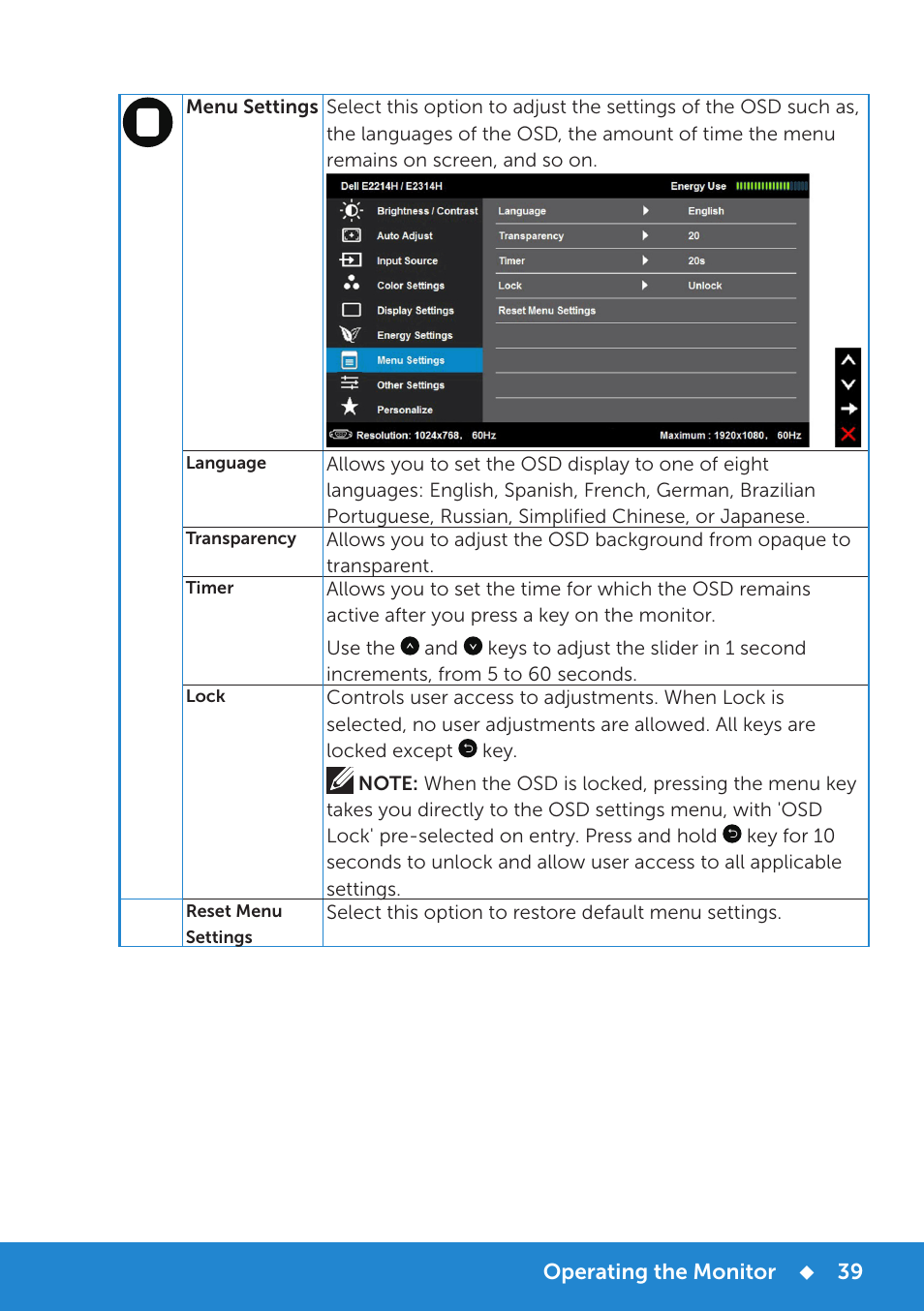 Dell E2214H Monitor User Manual | Page 39 / 70