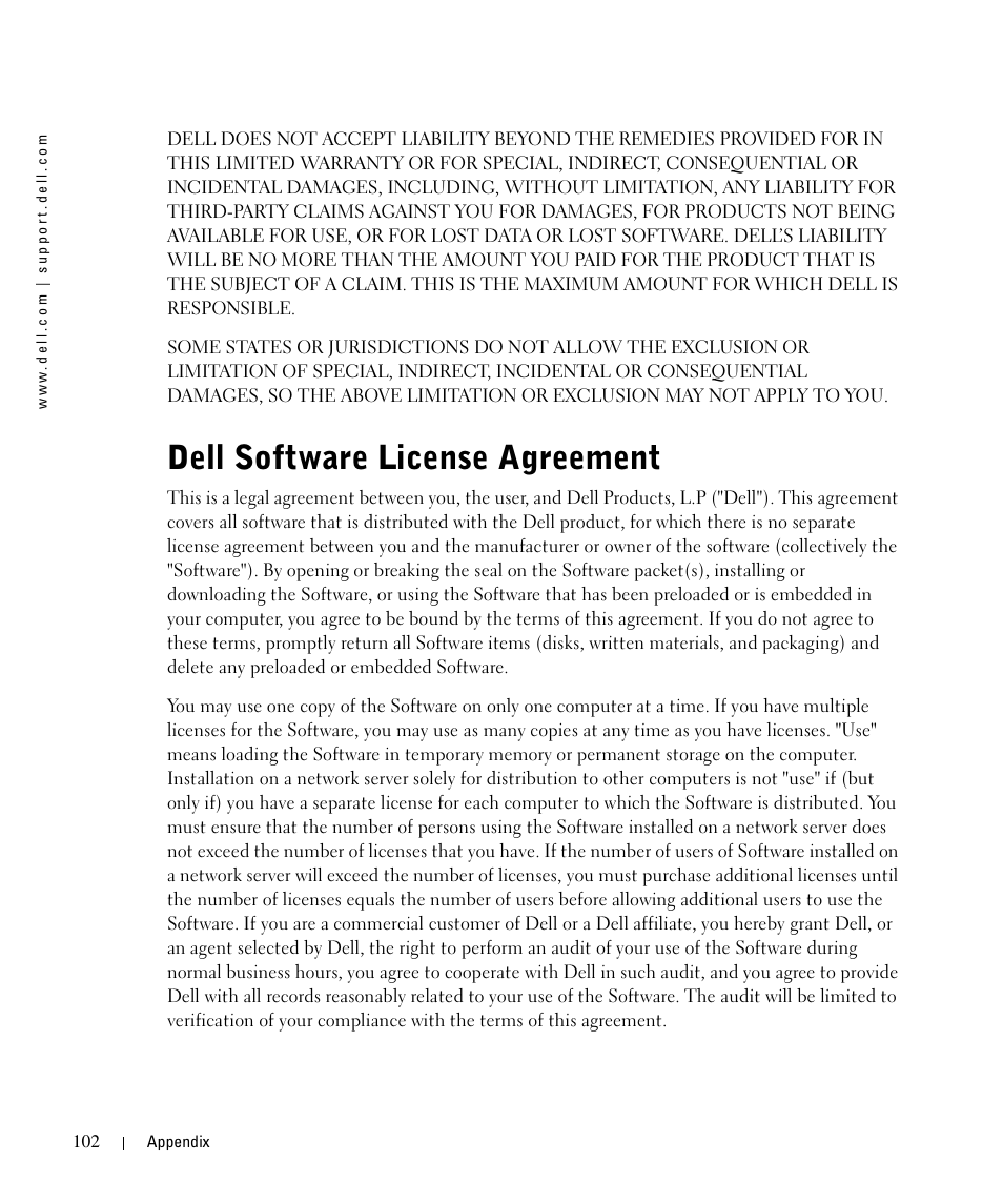 Dell software license agreement | Dell 942 All In One Inkjet Printer User Manual | Page 102 / 108