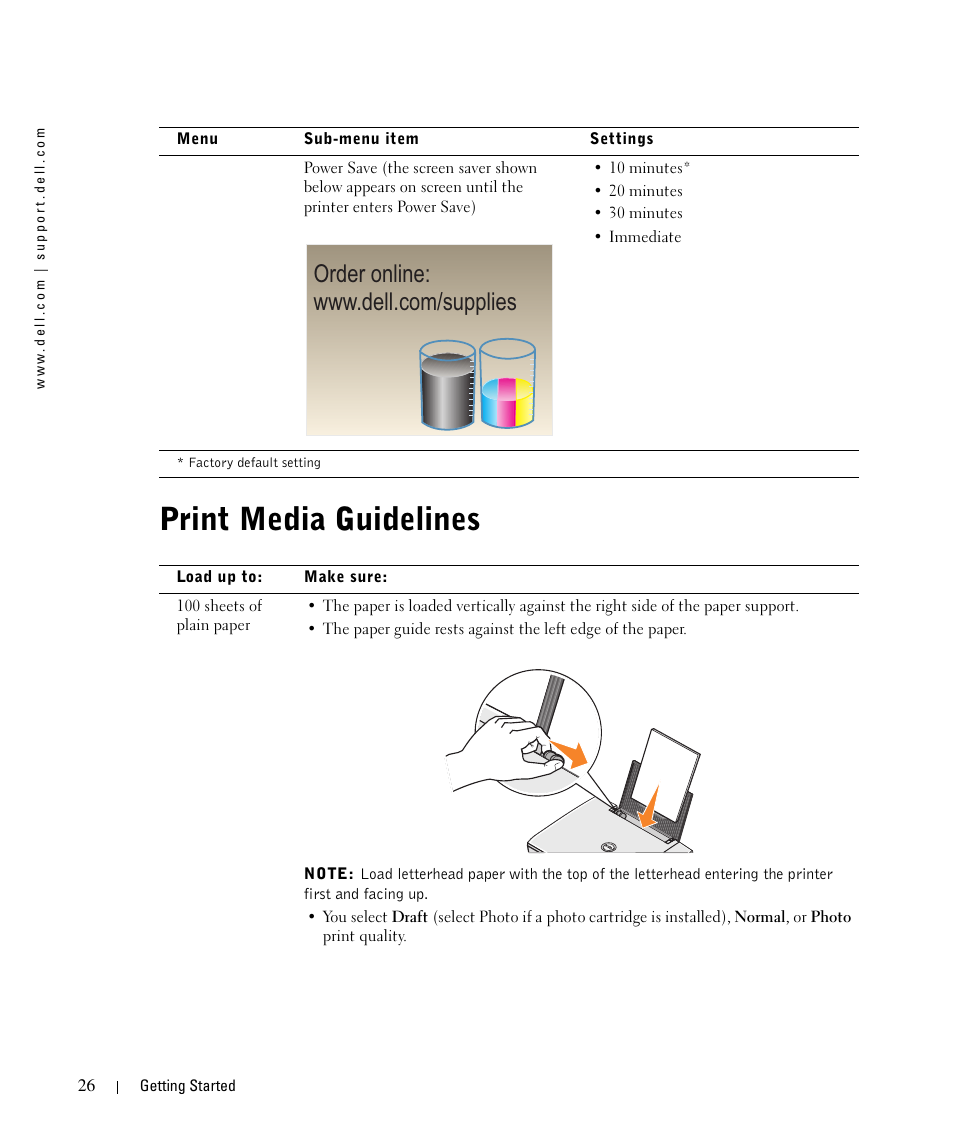 Print media guidelines | Dell 942 All In One Inkjet Printer User Manual | Page 26 / 108