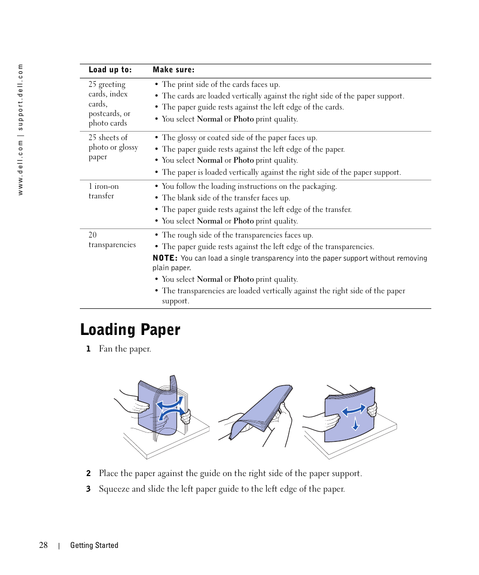 Loading paper | Dell 942 All In One Inkjet Printer User Manual | Page 28 / 108