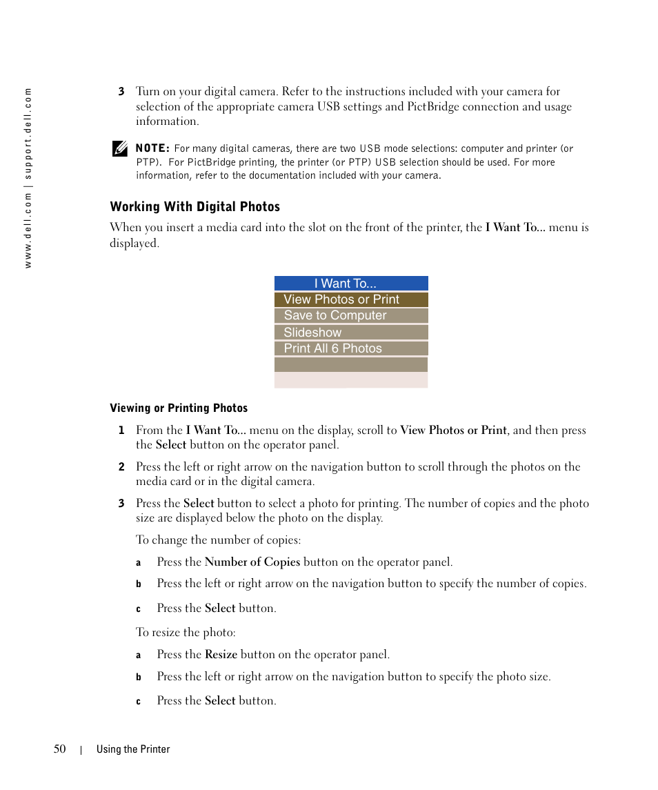 Working with digital photos | Dell 942 All In One Inkjet Printer User Manual | Page 50 / 108
