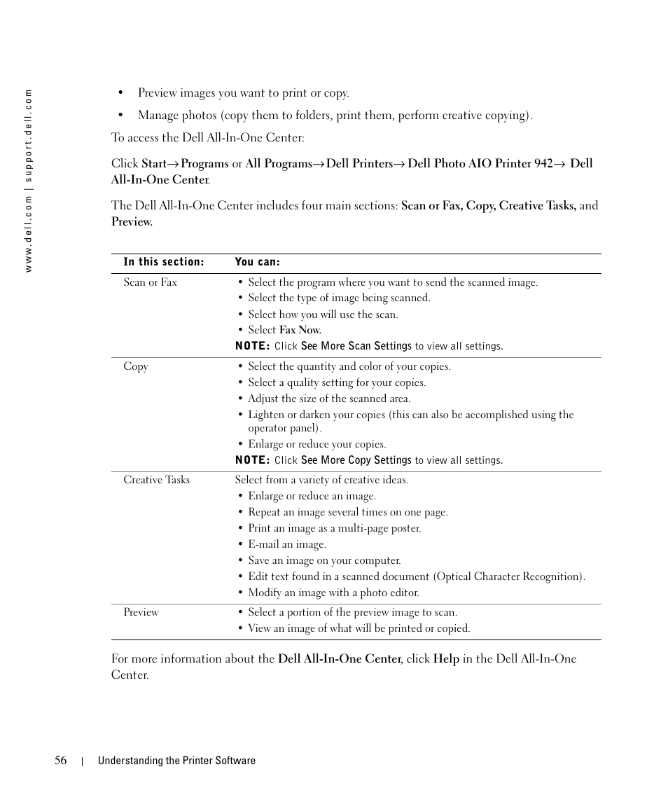 Dell 942 All In One Inkjet Printer User Manual | Page 56 / 108
