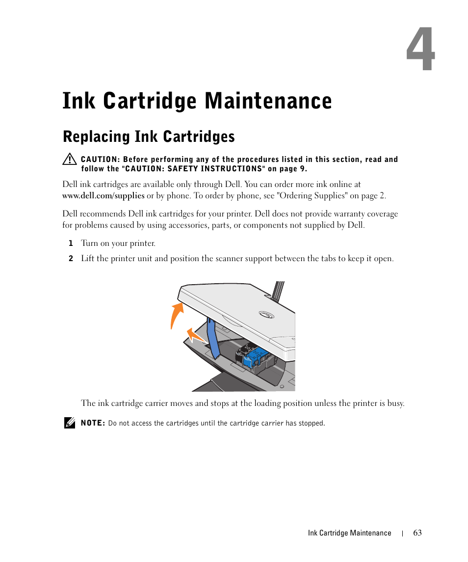 Ink cartridge maintenance, Replacing ink cartridges | Dell 942 All In One Inkjet Printer User Manual | Page 63 / 108