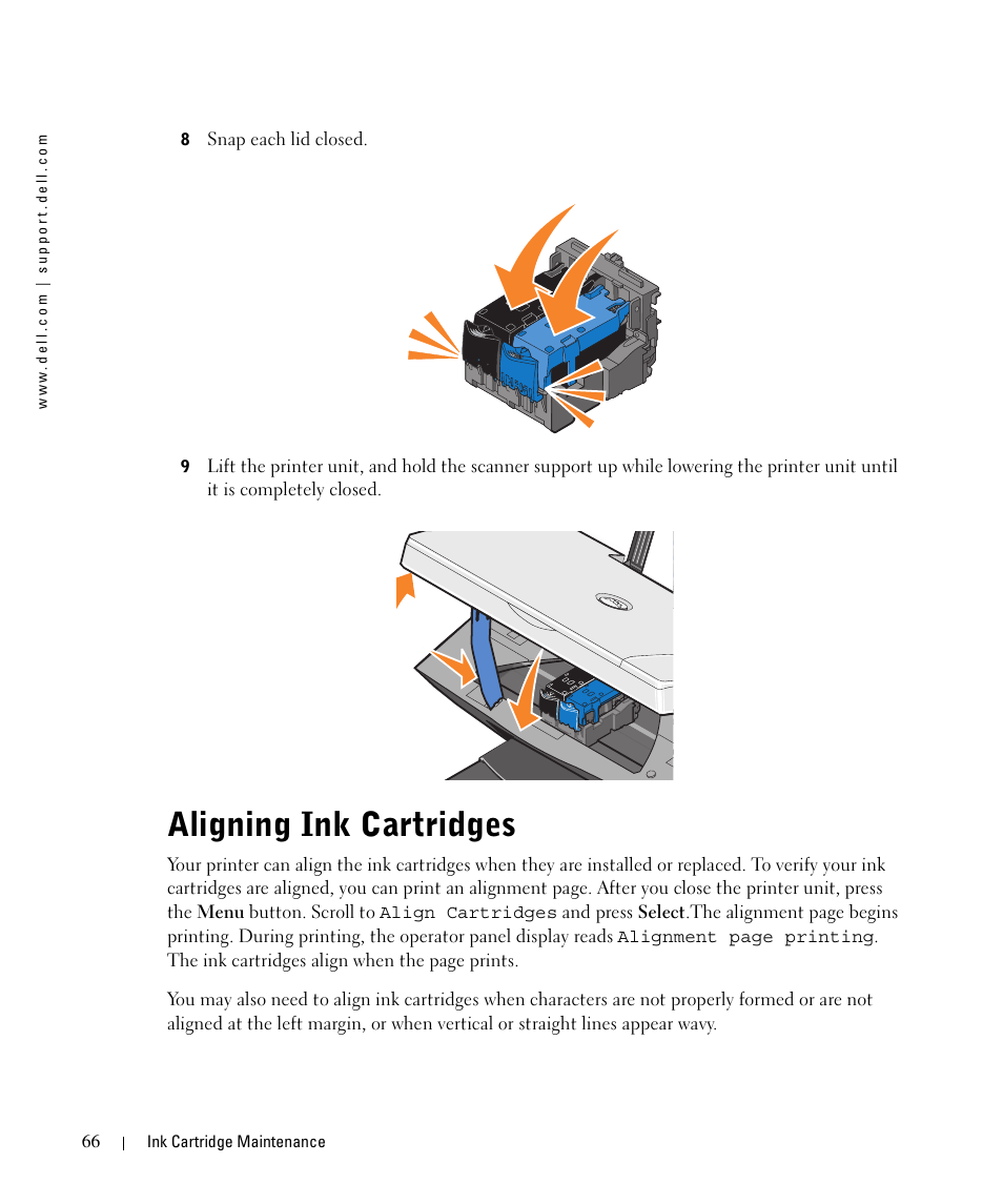 Aligning ink cartridges | Dell 942 All In One Inkjet Printer User Manual | Page 66 / 108