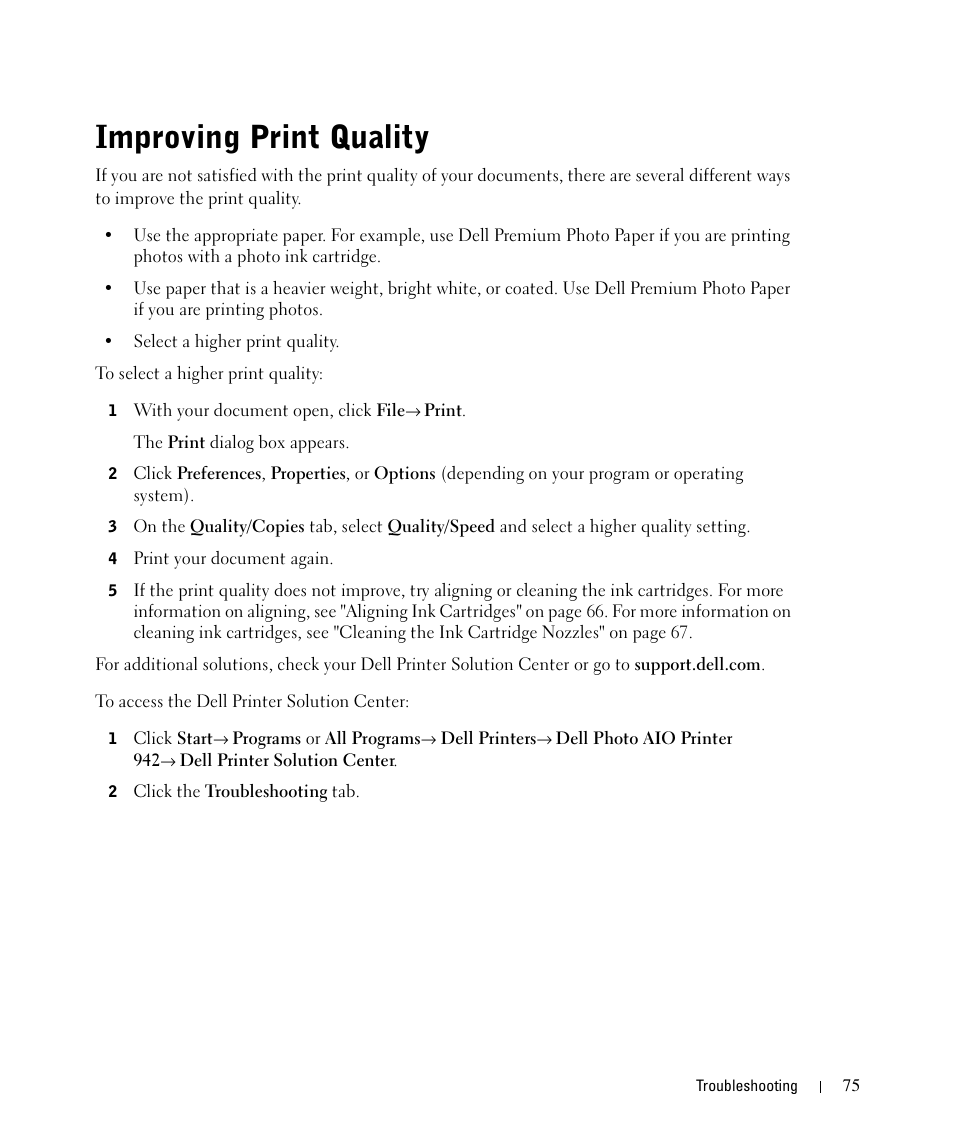 Improving print quality | Dell 942 All In One Inkjet Printer User Manual | Page 75 / 108