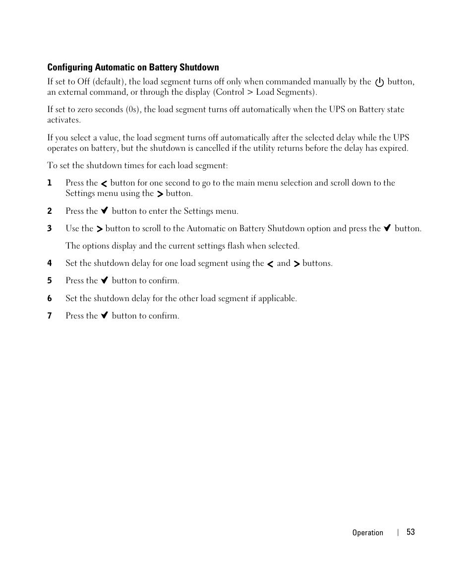 Configuring automatic on battery shutdown | Dell UPS 1920R User Manual | Page 53 / 73