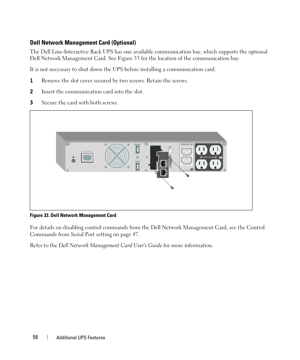 Dell network management card (optional) | Dell UPS 1920R User Manual | Page 58 / 73