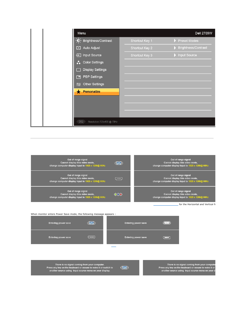 Osd warning messages | Dell 2709W Monitor User Manual | Page 28 / 39