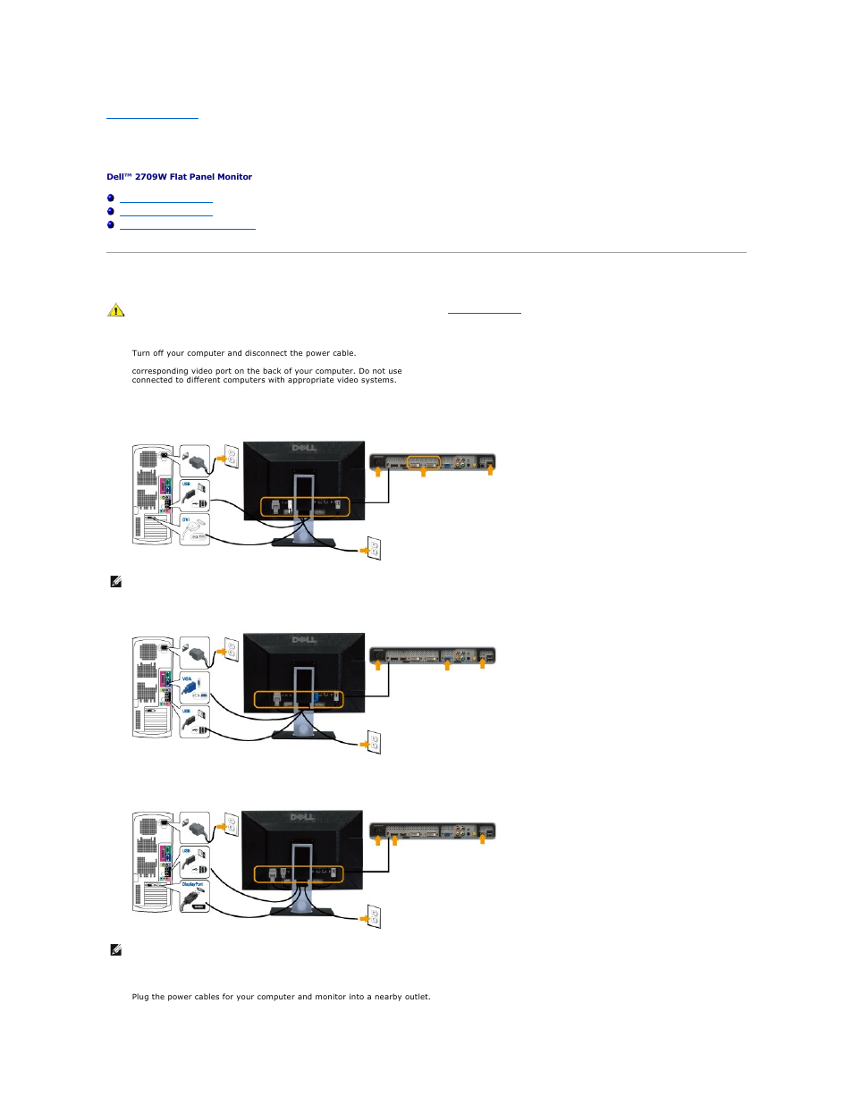 Setting up the monitor, Connecting your monitor | Dell 2709W Monitor User Manual | Page 34 / 39