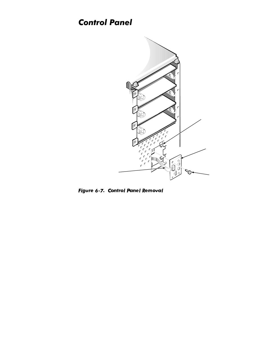 Control panel, Control panel -9, Figure 6-7 | Control panel removal -9, Rqwuro3dqho | Dell OptiPlex NX1 User Manual | Page 125 / 170