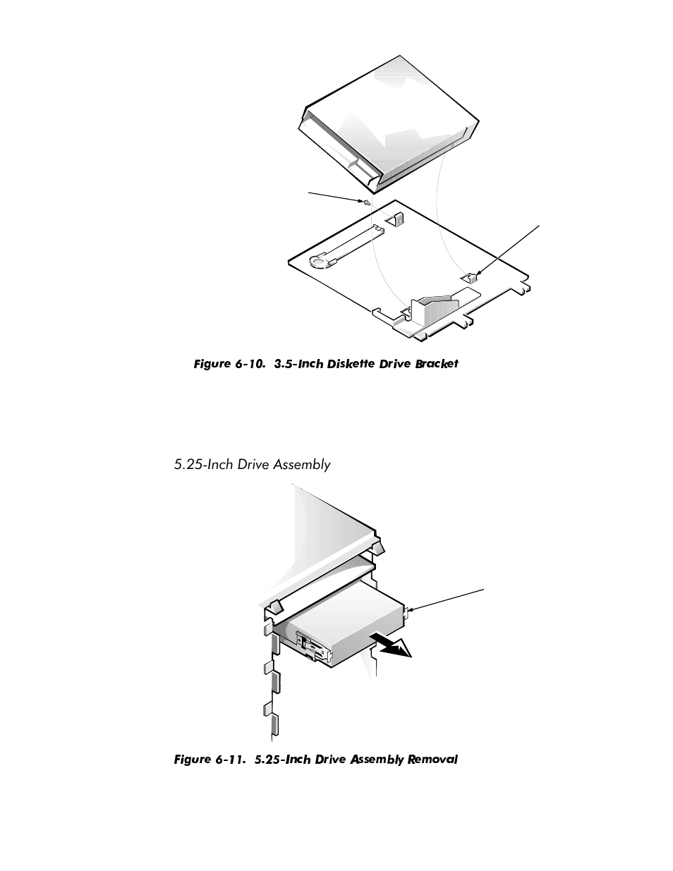 Inch drive assembly -12, Figure 6-10, Inch diskette drive bracket -12 | Figure 6-11, Inch drive assembly removal -12, Qfk'ulyh$vvhpeo | Dell OptiPlex NX1 User Manual | Page 128 / 170