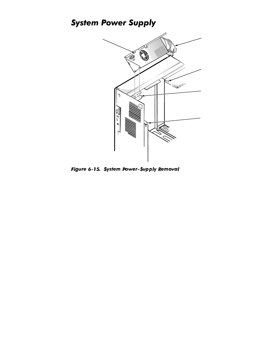 System power supply, System power supply -16, Figure 6-15 | System power-supply removal -16, 6\vwhp3rzhu6xsso | Dell OptiPlex NX1 User Manual | Page 132 / 170