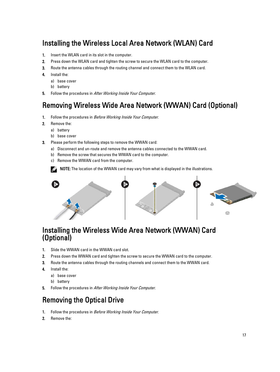 Removing the optical drive | Dell Precision M6800 (Late 2013) User Manual | Page 17 / 83