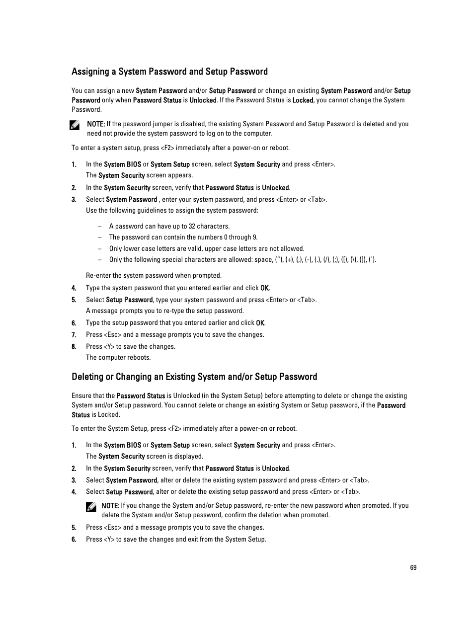 Assigning a system password and setup password | Dell Precision M6800 (Late 2013) User Manual | Page 69 / 83