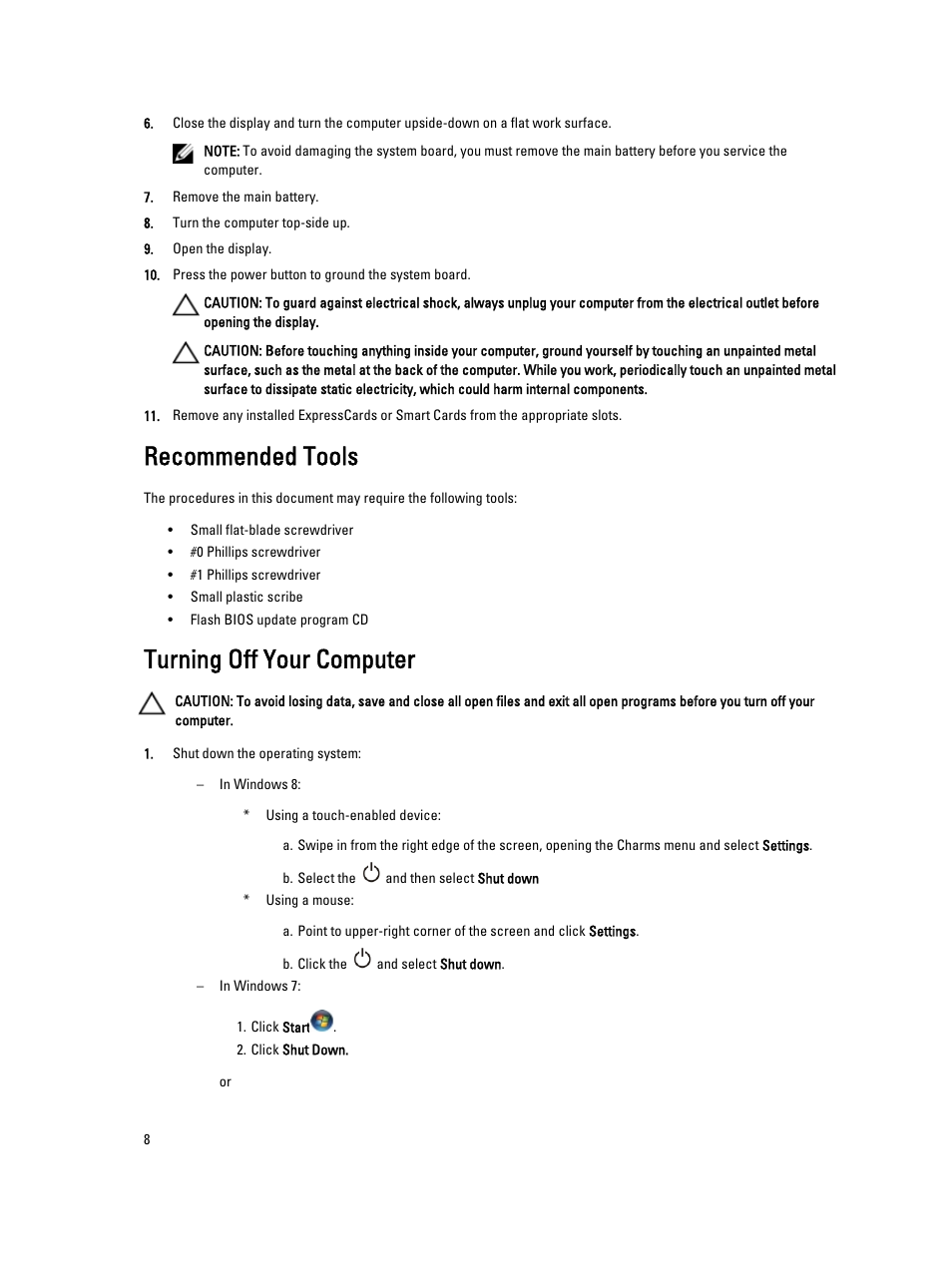 Recommended tools, Turning off your computer | Dell Precision M6800 (Late 2013) User Manual | Page 8 / 83