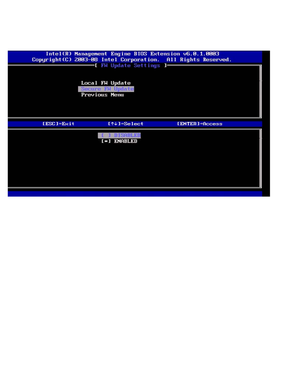 Secure fw update, Previous menu, Set prtc | Dell Precision M4500 (Early 2010) User Manual | Page 48 / 101