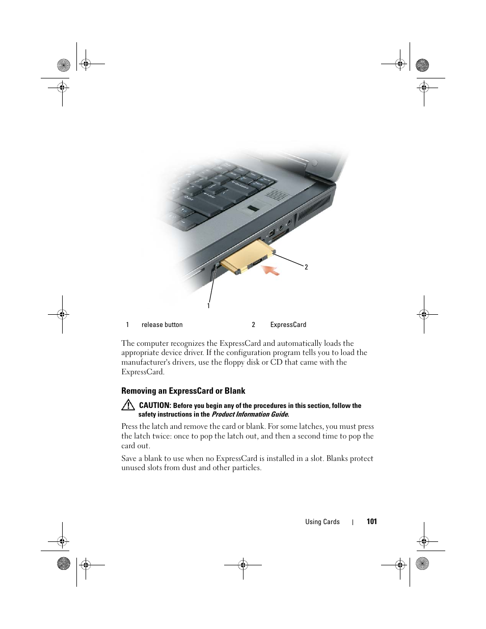 Removing an expresscard or blank | Dell Precision M6300 (Late 2007) User Manual | Page 101 / 268