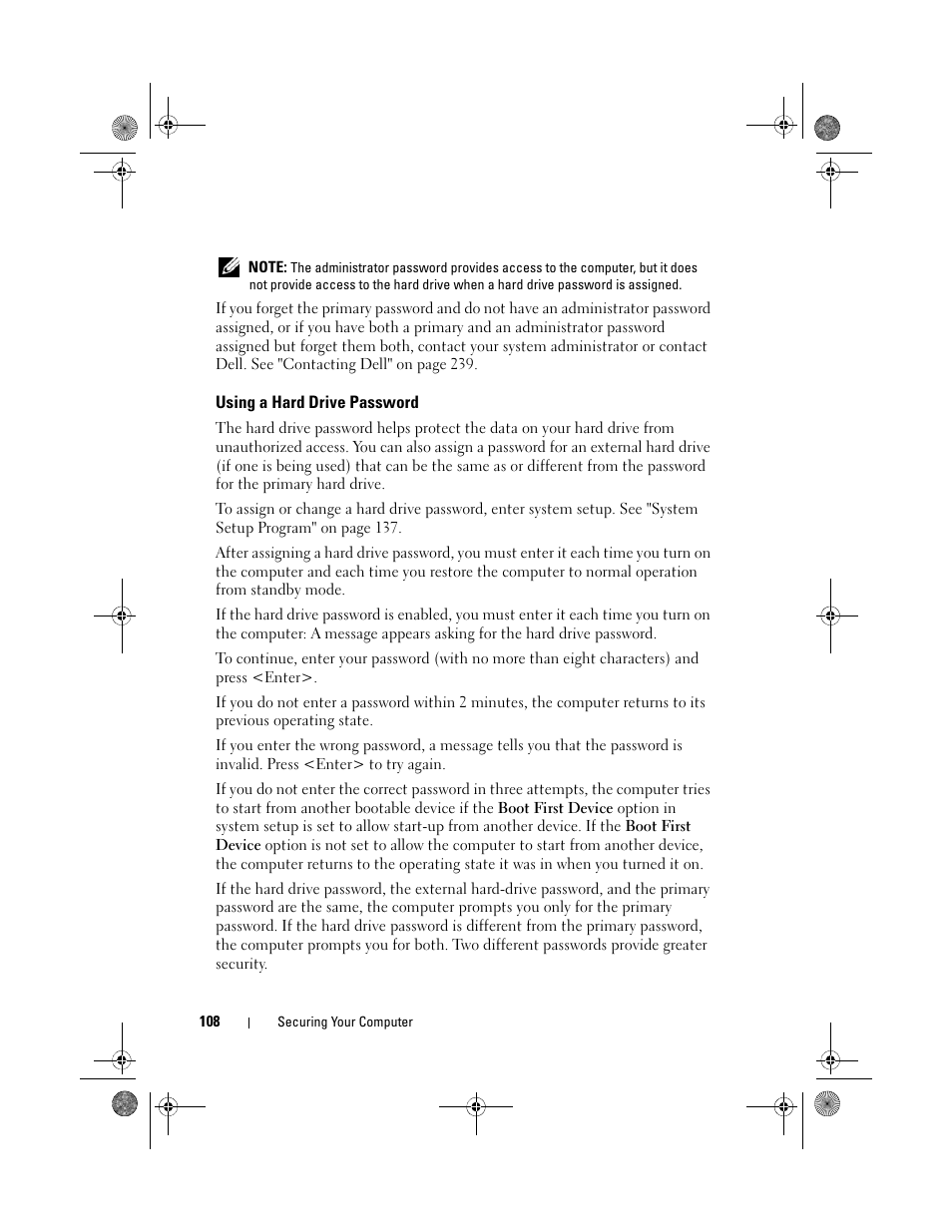 Using a hard drive password | Dell Precision M6300 (Late 2007) User Manual | Page 108 / 268