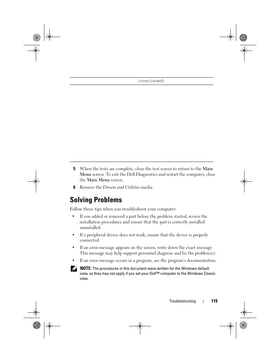 Solving problems | Dell Precision M6300 (Late 2007) User Manual | Page 119 / 268