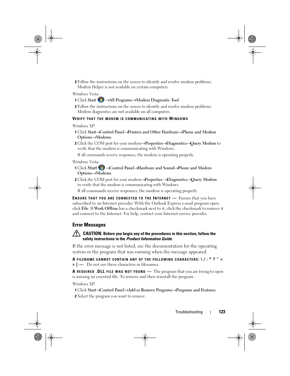 Error messages | Dell Precision M6300 (Late 2007) User Manual | Page 123 / 268