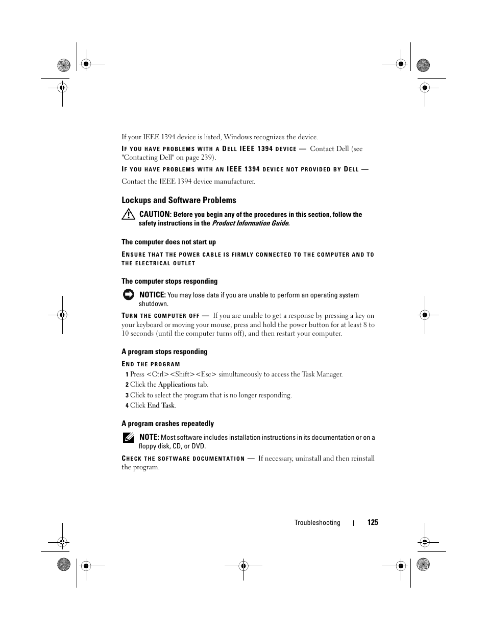 Lockups and software problems | Dell Precision M6300 (Late 2007) User Manual | Page 125 / 268