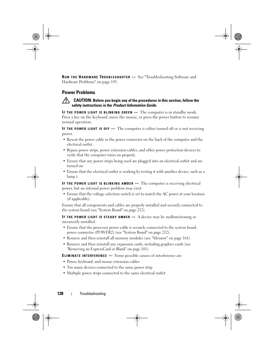 Power problems | Dell Precision M6300 (Late 2007) User Manual | Page 128 / 268