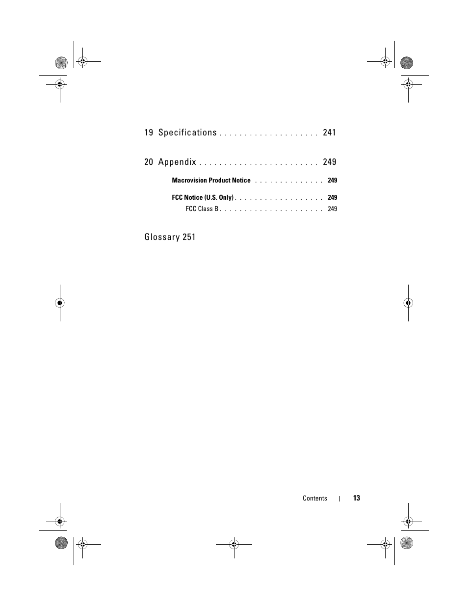 19 specifications, Glossary 251 | Dell Precision M6300 (Late 2007) User Manual | Page 13 / 268