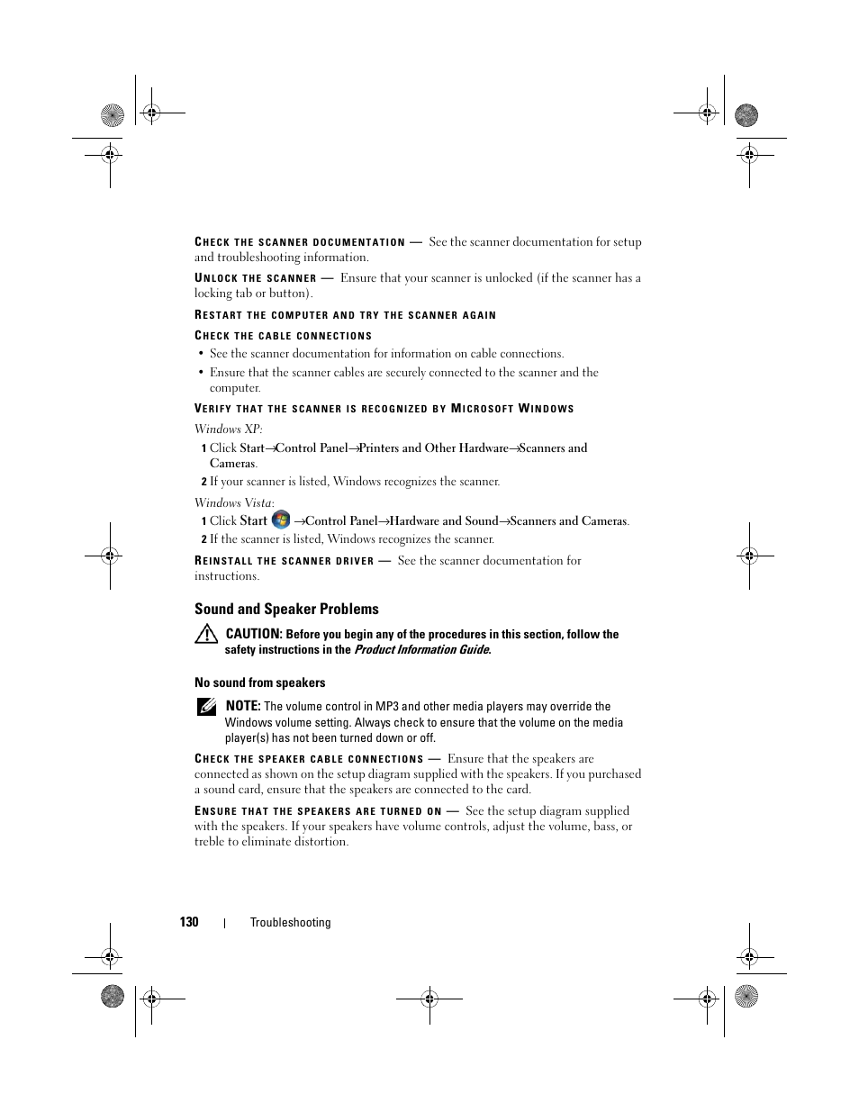 Sound and speaker problems | Dell Precision M6300 (Late 2007) User Manual | Page 130 / 268