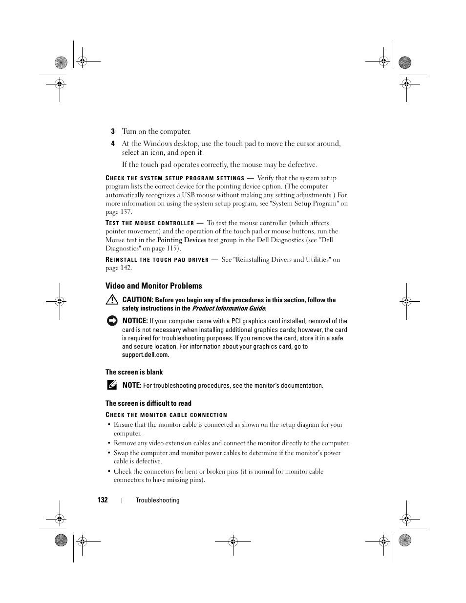 Video and monitor problems | Dell Precision M6300 (Late 2007) User Manual | Page 132 / 268
