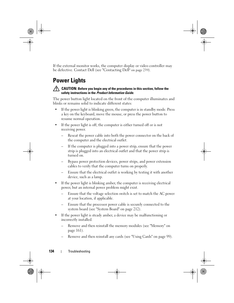 Power lights | Dell Precision M6300 (Late 2007) User Manual | Page 134 / 268