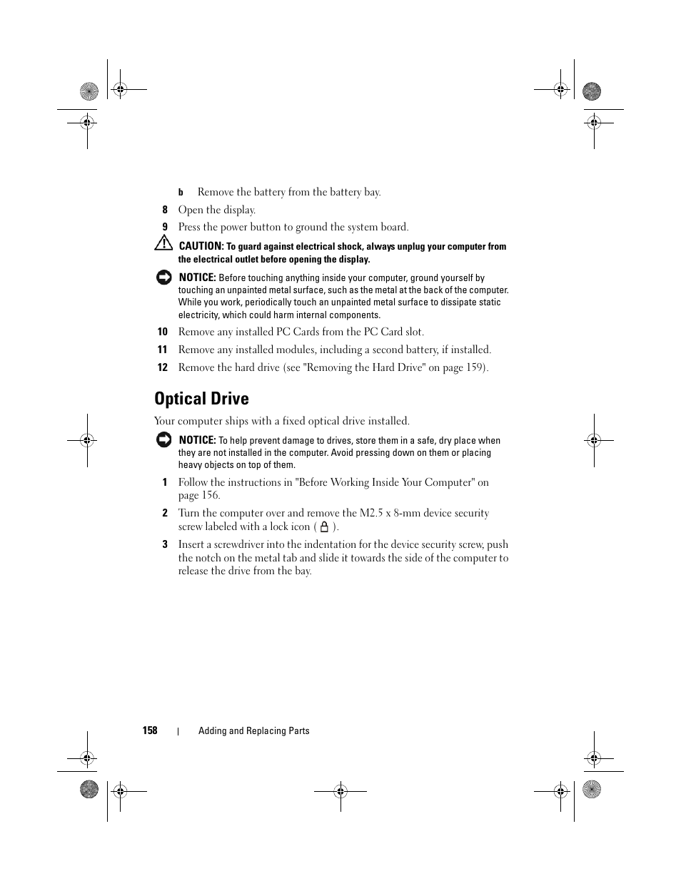 Optical drive | Dell Precision M6300 (Late 2007) User Manual | Page 158 / 268