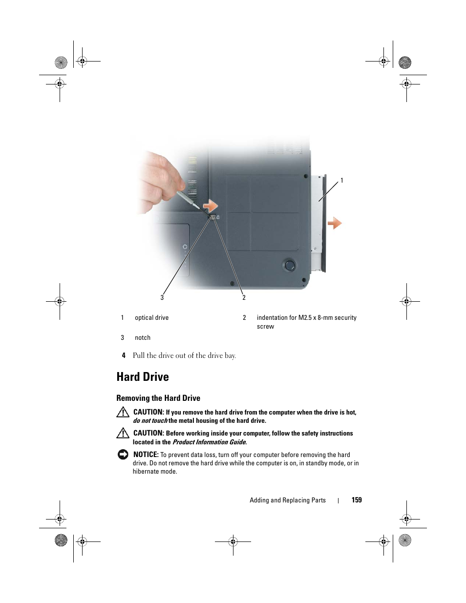 Hard drive, Removing the hard drive, Information, see "hard drive" on | Dell Precision M6300 (Late 2007) User Manual | Page 159 / 268
