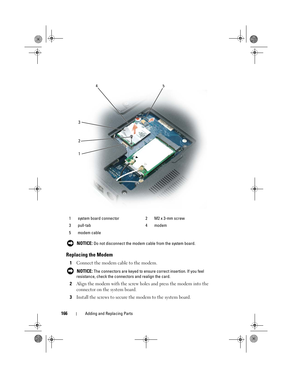 Replacing the modem | Dell Precision M6300 (Late 2007) User Manual | Page 166 / 268