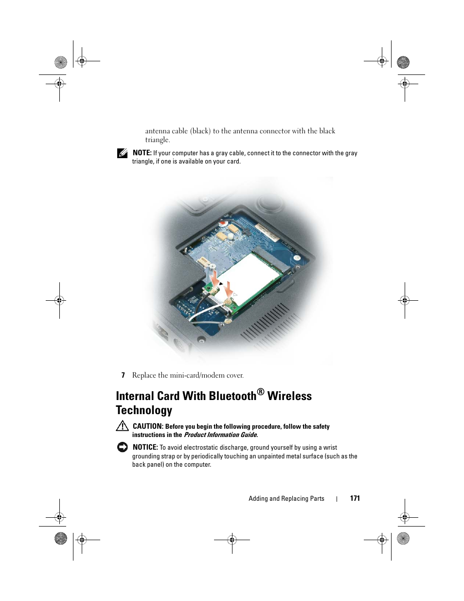 Internal card with bluetooth® wireless technology, Internal card with bluetooth, Wireless technology | Dell Precision M6300 (Late 2007) User Manual | Page 171 / 268