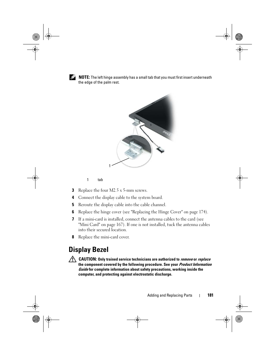 Display bezel | Dell Precision M6300 (Late 2007) User Manual | Page 181 / 268