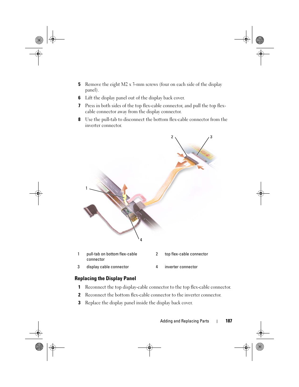 Replacing the display panel | Dell Precision M6300 (Late 2007) User Manual | Page 187 / 268