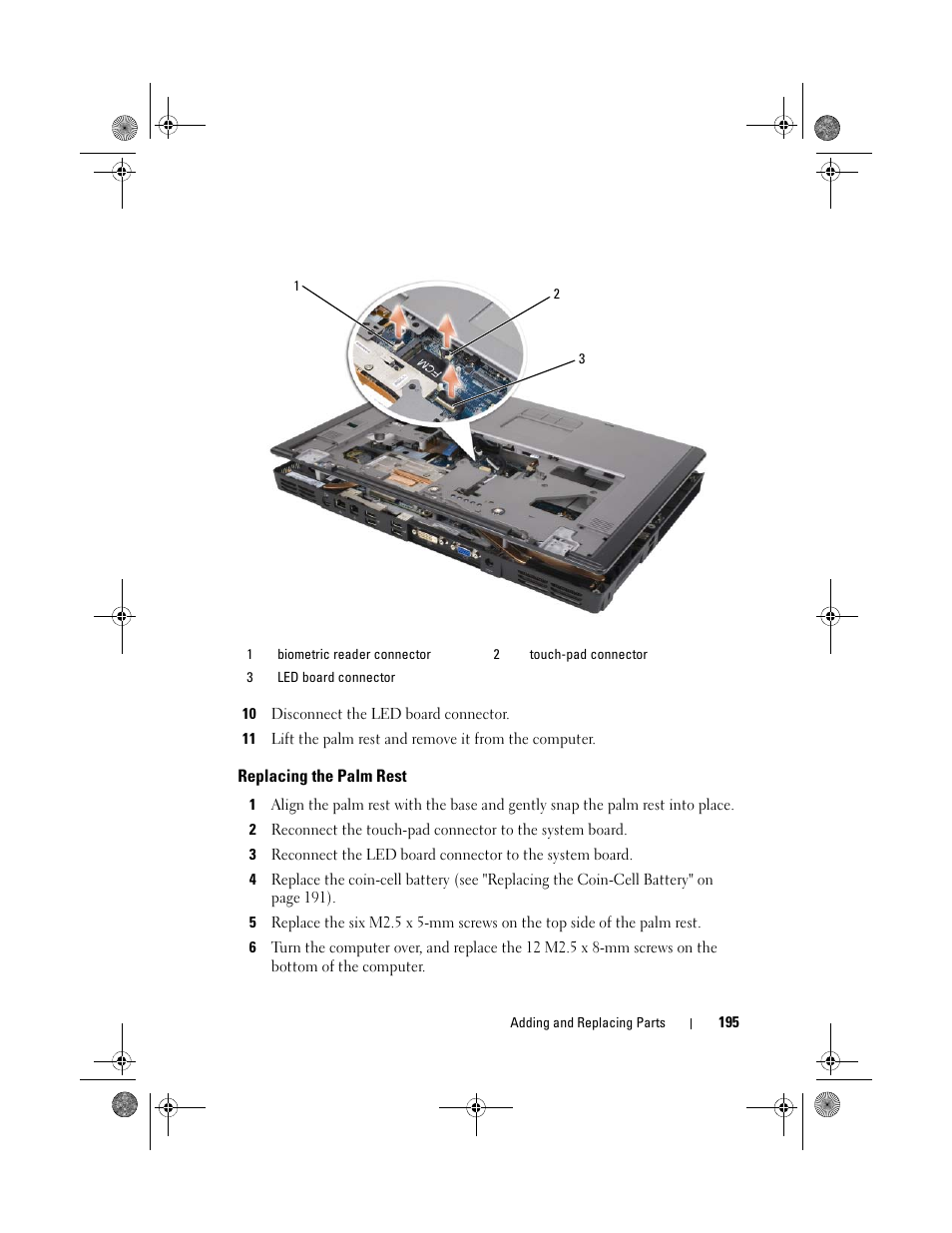 Replacing the palm rest | Dell Precision M6300 (Late 2007) User Manual | Page 195 / 268