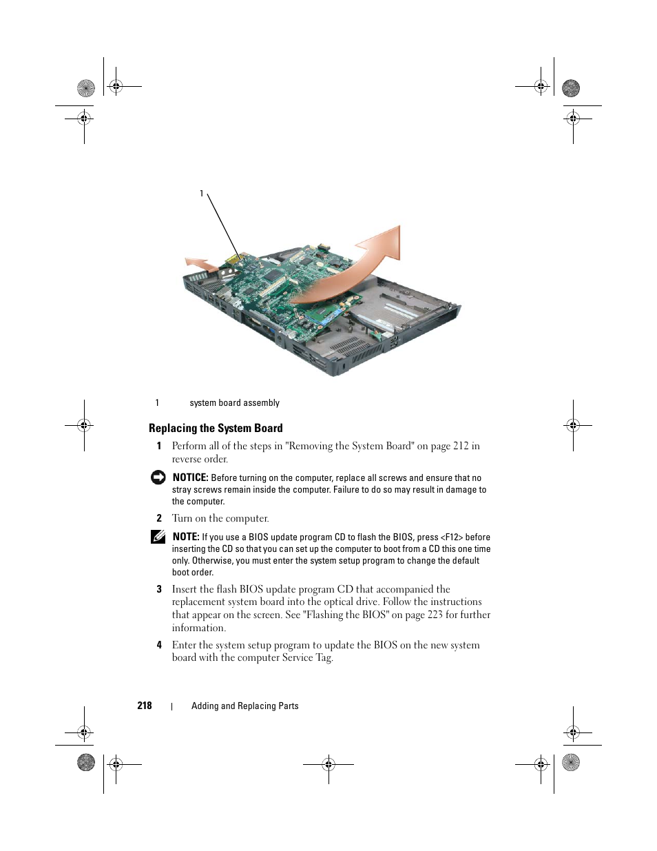 Replacing the system board | Dell Precision M6300 (Late 2007) User Manual | Page 218 / 268