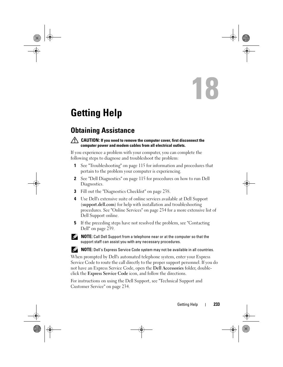 Getting help, Obtaining assistance | Dell Precision M6300 (Late 2007) User Manual | Page 233 / 268