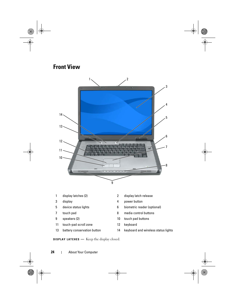 Front view | Dell Precision M6300 (Late 2007) User Manual | Page 24 / 268