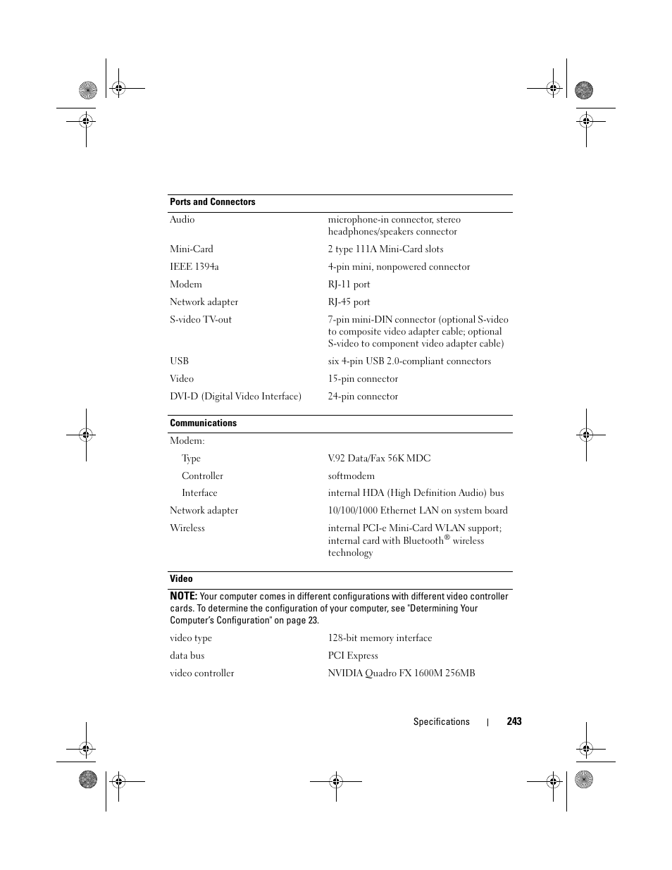 Dell Precision M6300 (Late 2007) User Manual | Page 243 / 268