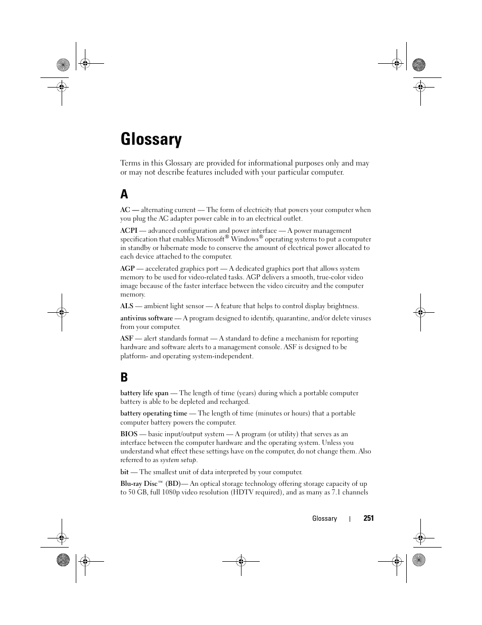 Glossary, Glossary 251 | Dell Precision M6300 (Late 2007) User Manual | Page 251 / 268
