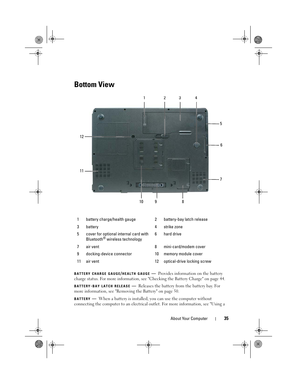 Bottom view | Dell Precision M6300 (Late 2007) User Manual | Page 35 / 268