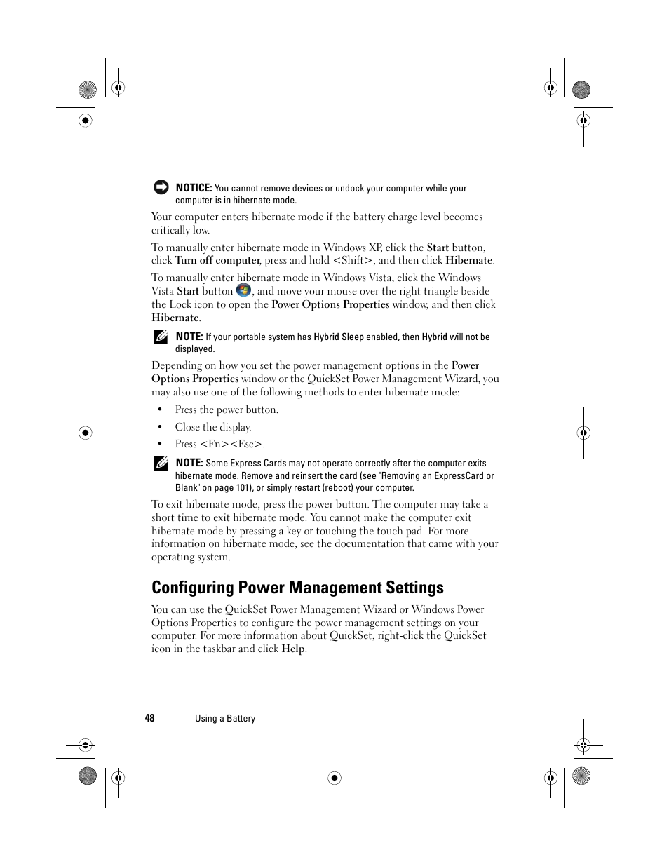 Configuring power management settings | Dell Precision M6300 (Late 2007) User Manual | Page 48 / 268