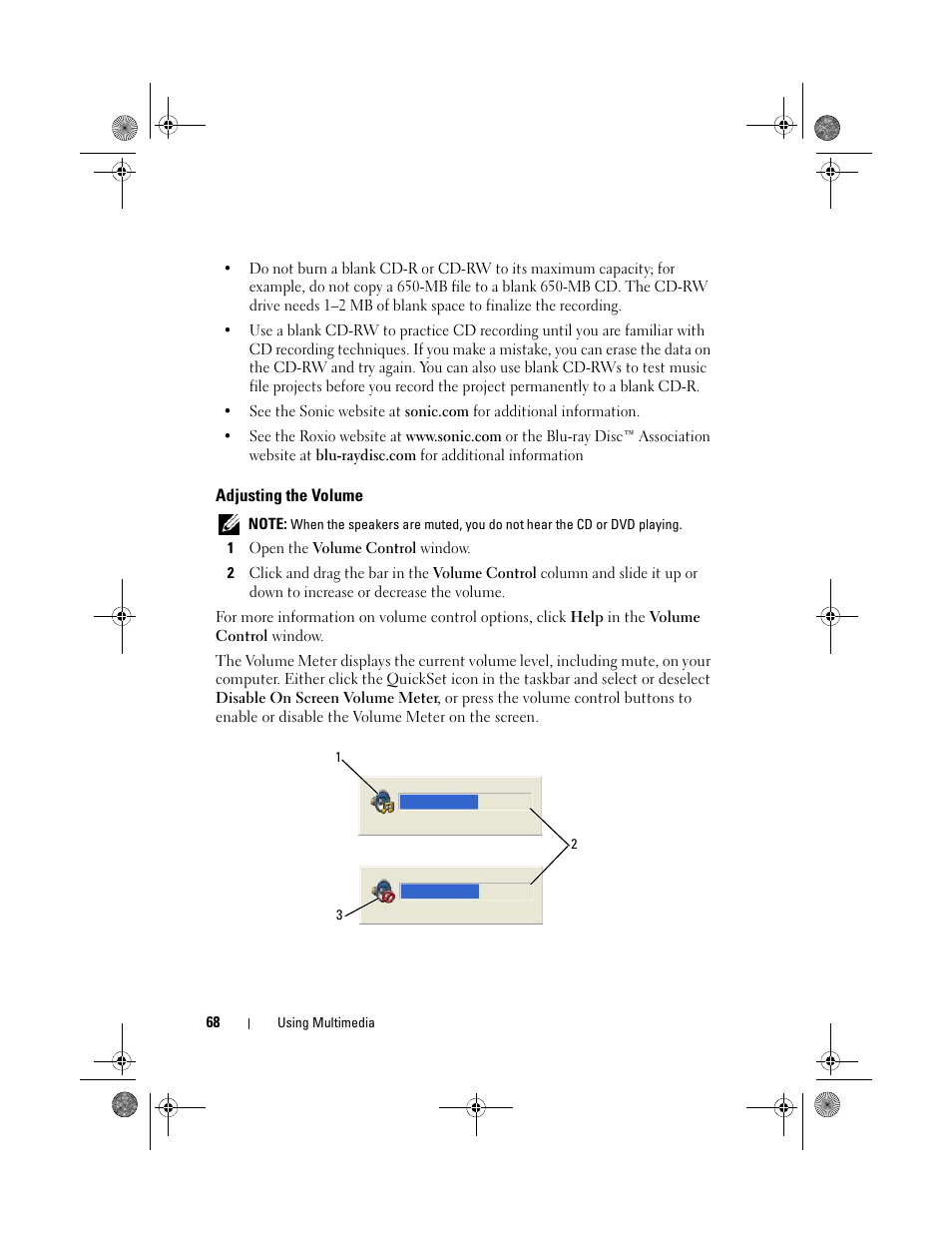 Adjusting the volume | Dell Precision M6300 (Late 2007) User Manual | Page 68 / 268