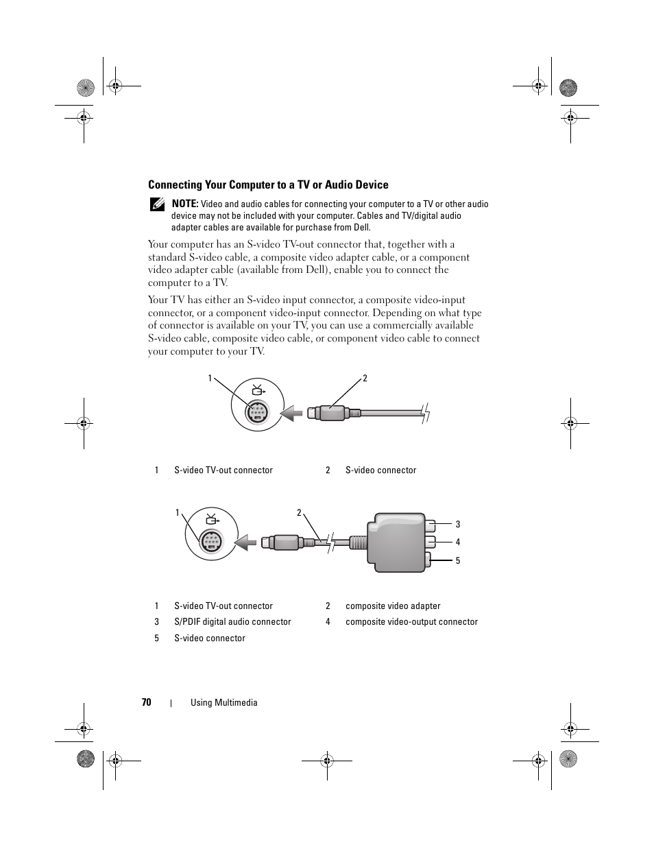Connecting your computer to a tv or audio device | Dell Precision M6300 (Late 2007) User Manual | Page 70 / 268