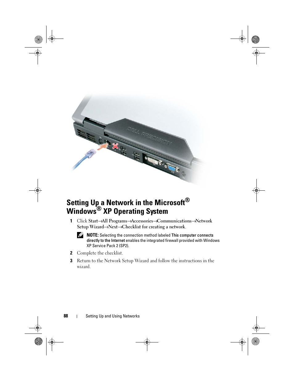 Setting up a network in the microsoft, Windows, Xp operating system | Dell Precision M6300 (Late 2007) User Manual | Page 88 / 268