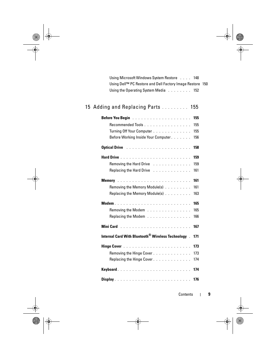 15 adding and replacing parts | Dell Precision M6300 (Late 2007) User Manual | Page 9 / 268