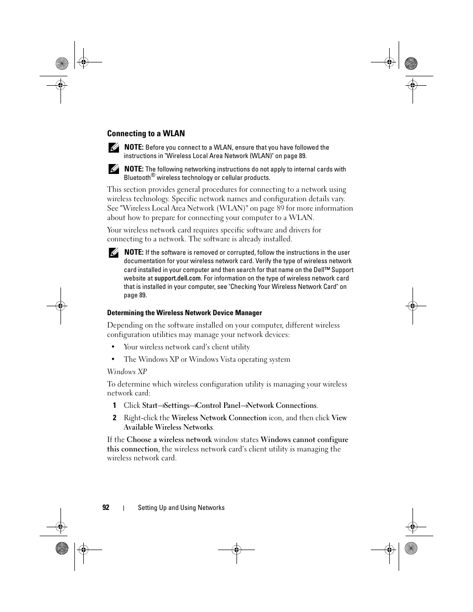Connecting to a wlan | Dell Precision M6300 (Late 2007) User Manual | Page 92 / 268